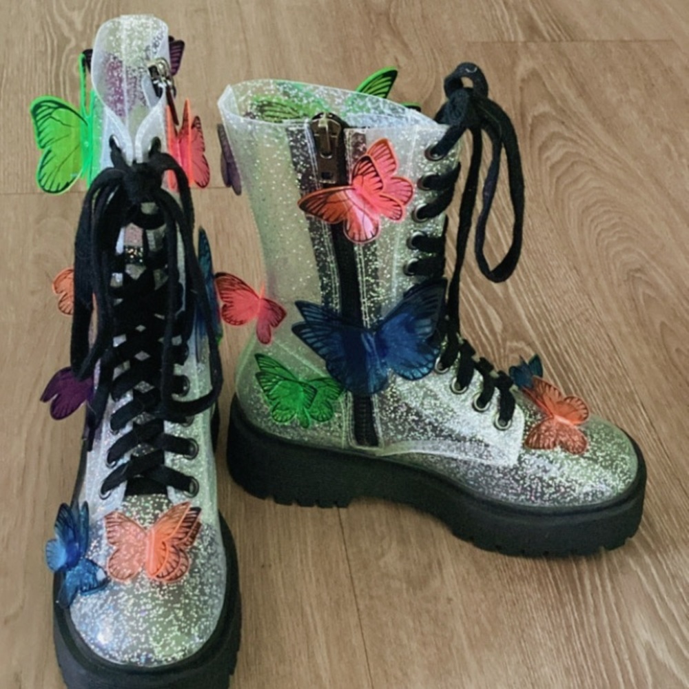 Transluscent Butterfly Combat Boots